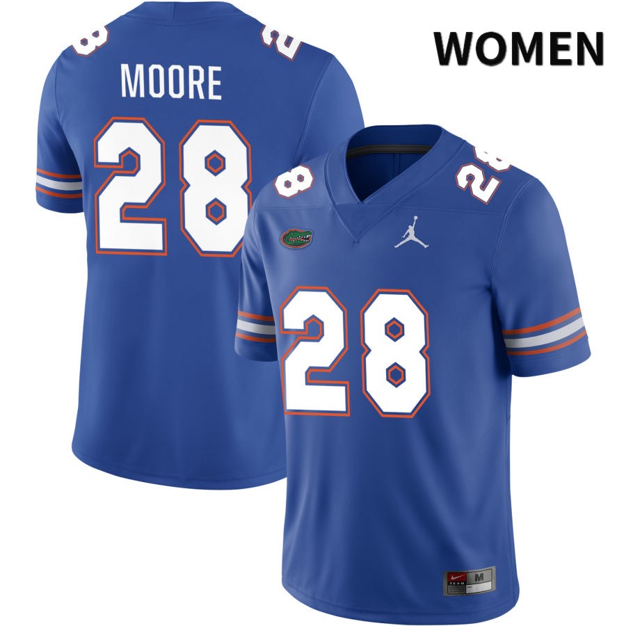 NCAA Florida Gators Devin Moore Women's #28 Jordan Brand Royal 2022 NIL Stitched Authentic College Football Jersey MHK0164RF